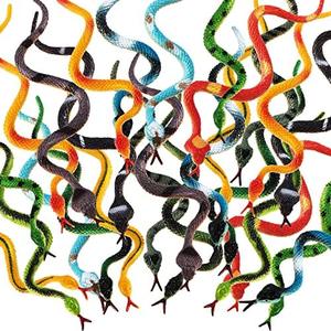 Blulu 50 Pcs Small Plastic Snakes Realistic Rubber Fake Snake 4 Inch Assorted Colorful Toys for Garden Prank Prop Scare Birds Halloween Party Favors
