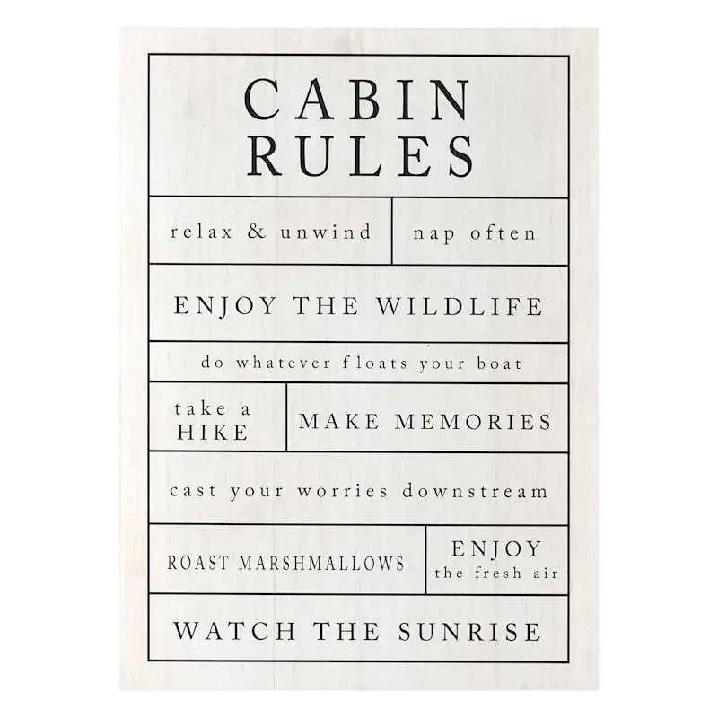 Lake & Lodge Cabin Rules Wall Art, 13x18