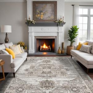 RUUGME Washable 8x10 Area Rugs - Large Rugs for Living Room Stain Resistant Carpet Vintage Rugs for Bedroom with Non Slip Backing Home Decor Floor Decoration Mat (8x10 Grey)