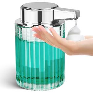 Automatic Soap Dispenser Foam for Bathroom: 8 OZ Glass Touchless Clear Auto Foaming Soap Dispenser for Kitchen - Hand Dish Lotion Home Countertop Kids - Family Couple