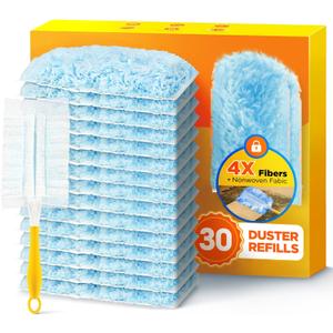 30 Count Duster Refill for Swiffer Duster with 1 Handle, One-Sided Disposable Dusters Refills with 4X Microfibers, Unscented Dusters for Cleaning Home, Furniture, Blinds & Vent