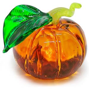 WitnyStore Tiny 1" Long Orange Pumpkin Figurine - Miniature Hand Blown Painted Glass Fruit Vegetable Replica Small Colorful Crystal Art Tabletop Paperweight Decorative Collectible Figures Dcor Gifts