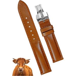 Deployment Clasp Vintage Leather Watch Band Quick Release Leather Strap For Men Women Handmade Extra Soft Watch Wrist Band Elegant Replacement Stainless Steel Strap Butterfly Buckle (18mm, Classic Brown - Silver Buckle)