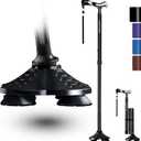 KingPavonini Walking Cane for Men Women Stability, Free Standing Foldable Cane, Ergonomic Handle Pivoting Quad Base, Heavy Duty 350 LBs, Adjustable Walking Canes for Seniors Balance with Travel Bag (Black)