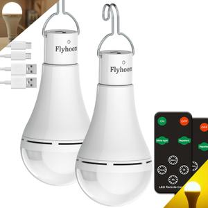 USB Rechargeable Camping Light Bulbs with Remote Timer, 5 Light Modes, 1800mAh LED Camp Light Bulb for Camping, Hiking, Indoor, Emergency (Daylight & Amber)