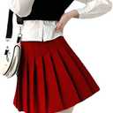 Women's High Waist A-Line Pleated Mini Skirt Short Tennis Skirt (Red, S)