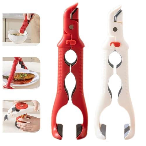 2 Pcs Hot Plate Gripper, Built-in Can Opener, Heat-Resistant and Anti-Scalding, Provides Ultimate Hot Bowl Protection (Red + White)