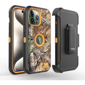 17 Pro Max Camo Design Defender Case, Protective Defender Shockproof Hybrid Case Dual Layer Design Hard Cover Compatible with iPhone 17 Pro Max (Clip+Camo Orange)