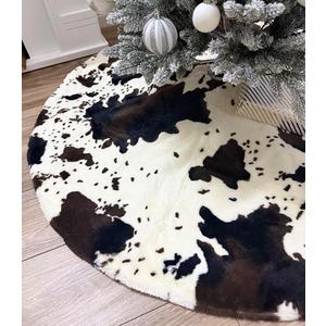 AOGU 60 Inch Cow Faux Fur Christmas Tree Skirt Holiday Decor for Xmas Tree, Festive Party, Home Decorations