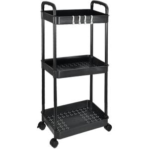 PATIKIL 3-Tier Rolling Utility Cart with Handle, Storage Shelves Organizer Cart Movable Storage Organizer with Wheels for Room Office Kitchen Bathroom, Black
