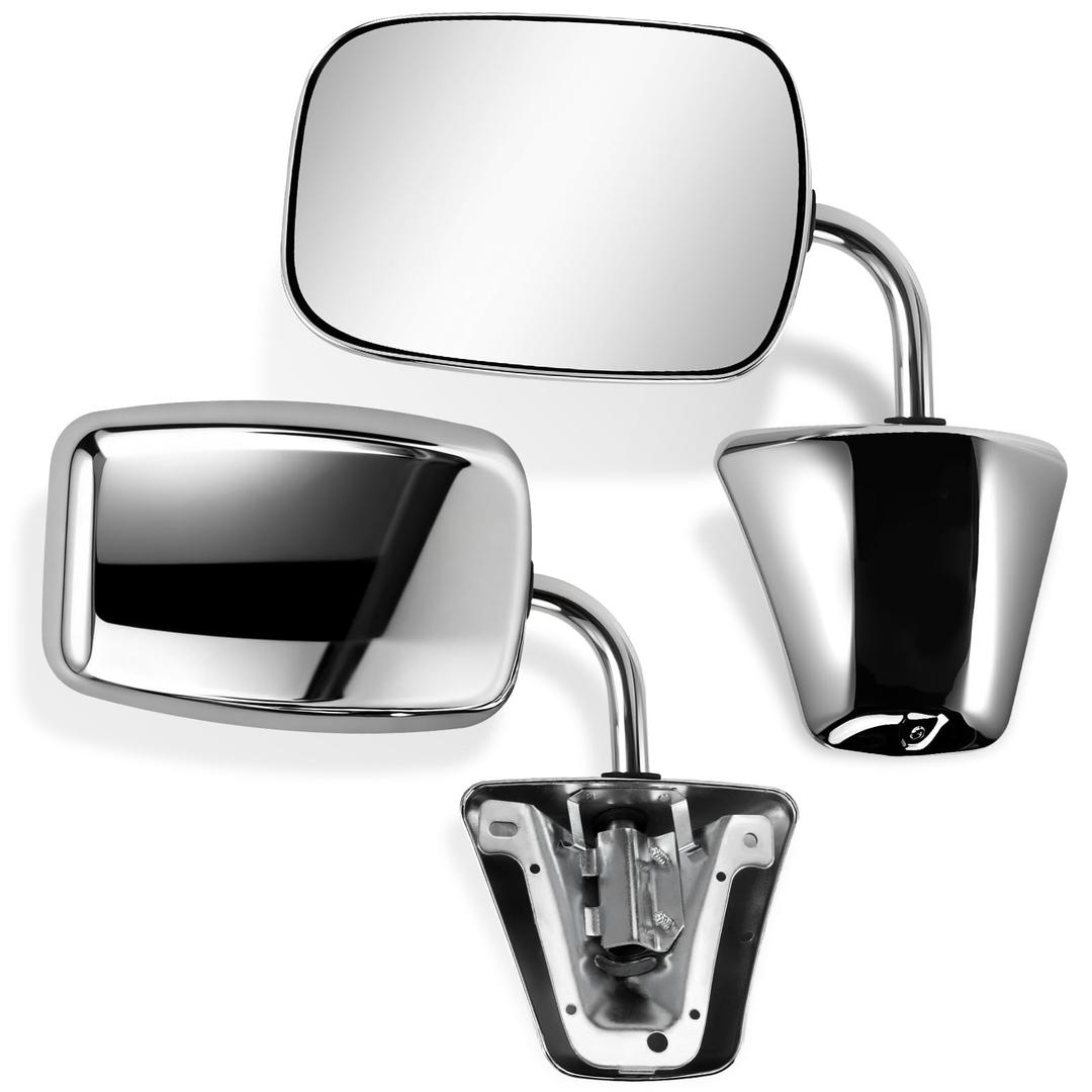 PZ Door Mirrors Compatible with 1988-1999 Chevy GMC C1500 C2500 C3500 K1500 K2500 K3500, Manual Adjustable Driver and Passenger Side View Mirrors with Manual Folding Pair Set Chrome