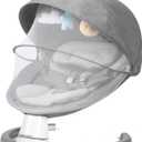 Baby Swing for Infants, Baby Rocker with 5 Speed & 10 Preset Lullabies, Bluetooth Support, 5 Point Harness with Remote Control and 3 Hanging Toys, Gray
