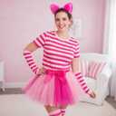 Cozypower Carnival Pink Striped Cat Costume Accessories Set Skirt Tutu Socks Ear Headband for Halloween Cosplay Dress up (Medium)