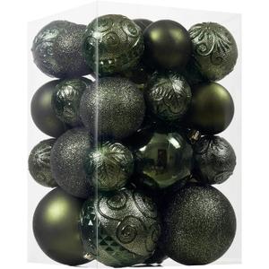 Christmas Ball Ornaments - 30pcs Shatterproof Christmas Ornaments Set Plastic Hanging Christmas Decorations for Xmas Tree Holiday Party Decor, 6 Styles in 4 Sizes (Dark Green)