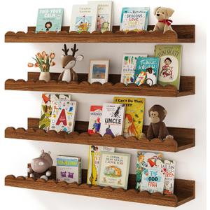 Shario Nursery Book Shelves, 4-Pack White Floating Shelves for Wall Kids, Scalloped Shelves, Wall Book Shelves for Bedroom Kids, Toddler Room, Baby Room, Nursery Decor 23in