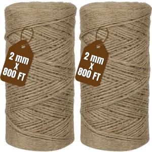 Jute Twine 2mm 1600 Feet Natural Jute Twine String for Crafting, Gardening, Gift Wrapping, Macrame, DIY Decor (2Rolls, 800Feet/Roll)