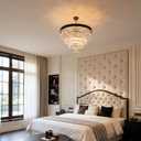 Black Crystal Chandeliers Modern Crystal Chandelier 4-Tier Dining Room Chandelier Round Large Contemporary Crystal Pendant Hanging Ceiling Light Fixtures for Living Room Bedroom Foyer Entryway W24''