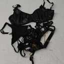 Lilosy Sexy Pu Leather Strappy Underwire Garter Belt Lingerie Set,  Medium