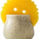 Zoeeker Ceramic Dish Sponge Holder, Sponge Caddy for Kitchen Sink Brush Organizer Scrub Dish Rack for Scrubbers, Bathroom, Sink, Yellow (Barrel-Type)