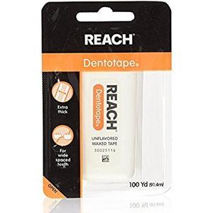 Reach Dentotape Waxed Dental Floss with Extra Wide Cleaning Surface for Large Spaces between Teeth, Unflavored, 100 Yards (Pack of 6)