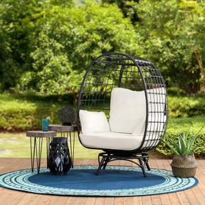 Sunjoy Cuddle Wicker Swivel Lounge, Oversized Indoor Outdoor Egg Chair with 4 Cushions for Patio, Backyard, Living Room, Black