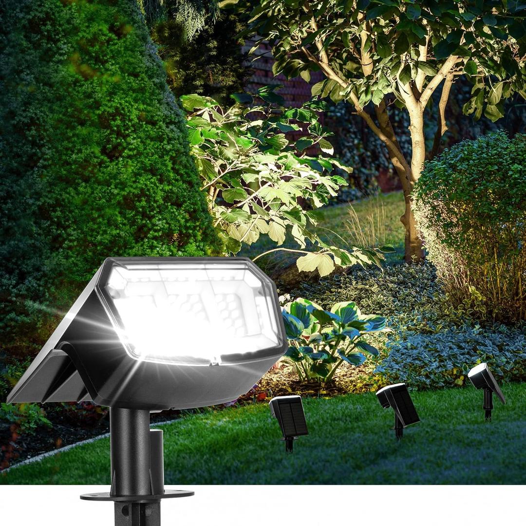 Solar Spot Lights Outdoor Waterproof 4 Pack IP65, 63 LED 3 Lighting Modes Spotlights for Yard Garden House Garage Pathway (Cool White)