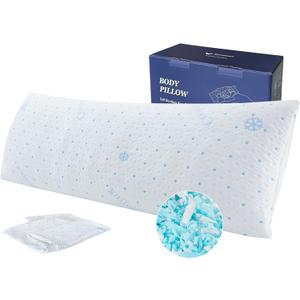 Cooling Body Pillow with Pillowcase, Adjustable Shredded Memory Foam Pregnancy Long Full Bed Body Pillows for Adults Side Sleeper - with Washable Soft Cooling Double-Sided Cover, 20x54 inch (Blue)