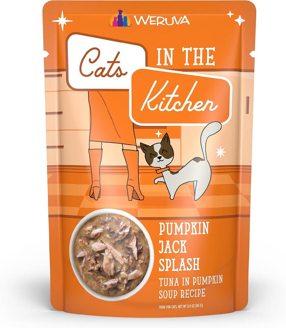 Weruva Cats in the Kitchen, Pumpkin Jack Splash with Tuna in Pumpkin Soup Cat Food, 3oz Pouch (Pack of 12) (EXP 04/01/29)