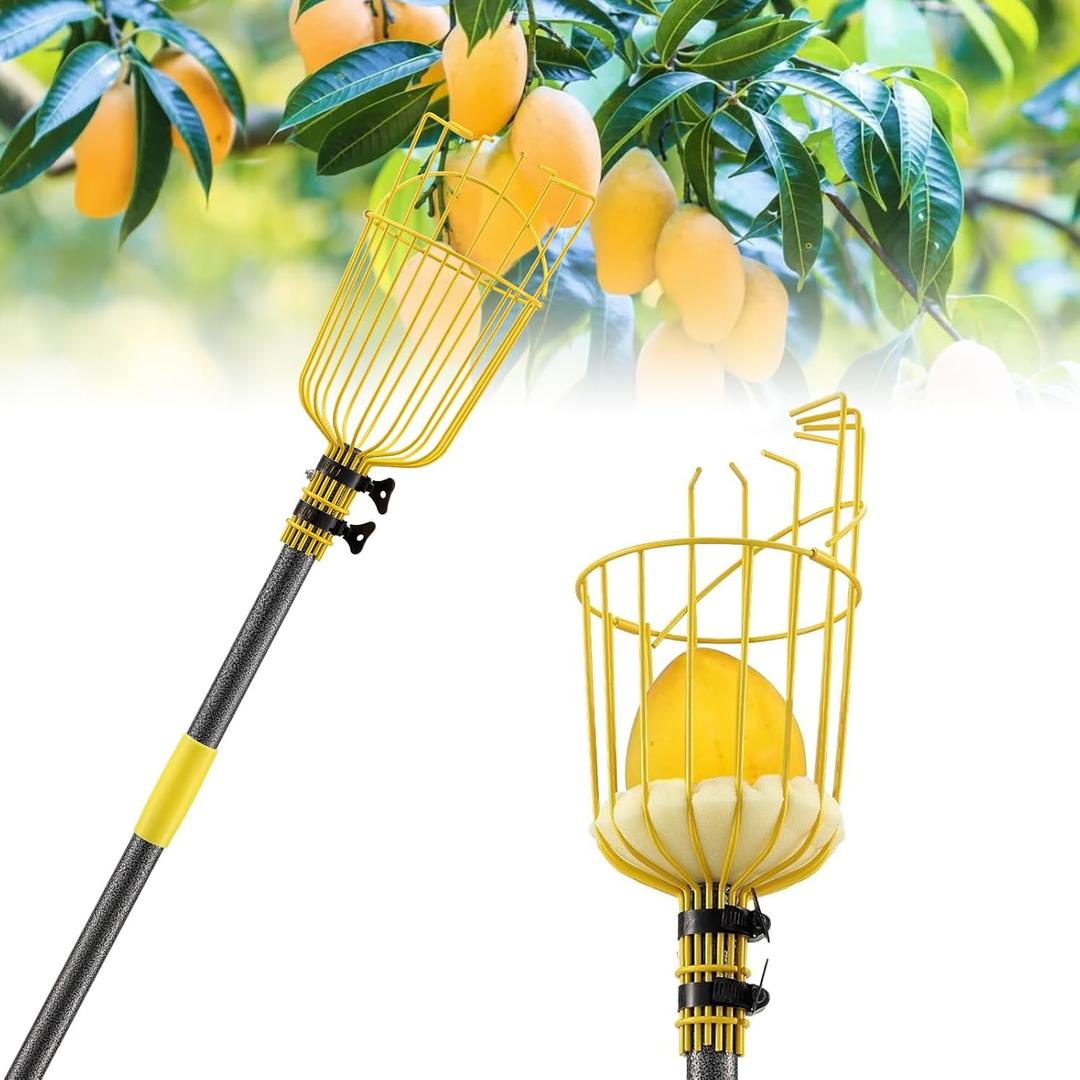 Fruit Picker, 66 Inch Long Heavy Duty Fruit Picker Tool with Fruit Basket, Adjustable Splicing Extension Fruit Picker Pole Fruit Picking Grabber