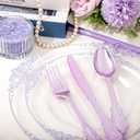Hioasis 175pcs Clear and Purple Plates - Purple Party Plates for 25 Guest, Include 50 Heavy-duty Plates(20% Thicker Than Standard), 25 Pre Rolled Gold Plastic Silverware Set, 25 Cups