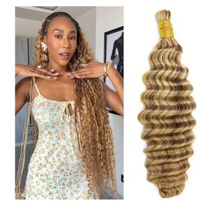 YWIGS #27/30/613 Boho Human Hair for Braiding 100G No Weft Human Hair Bundles for Boho Braids Deep Wave Boho Braiding Hair 18inch