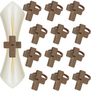 2 x 12 PCS Wood Crosses Easter Napkin Rings Wood Napkin Ring Holders Modern Ring Holder Serviette Buckles First Communion Decorations for Table Settings Kitchen Dinner Party Birthday Wedding