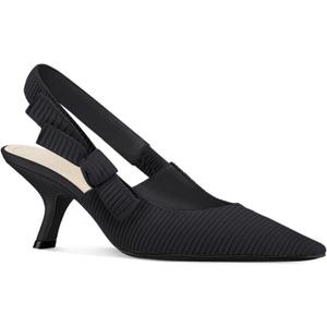 Coutgo Womens Slingback Kitten Heels Closed Pointed Toe Bowknot Knitted Slip On Work Pumps Dress Shoes (5.5, Black)