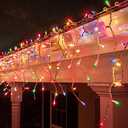 Lomotech Christmas Icicle Lights, 35Ft 54 Drops 300 Count Incandescent Connectable Waterproof Lights for Holiday Decorations (White Wire, Multicolor)