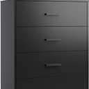 WLIVE Wood Dresser for Bedroom with 4 Drawers, Nightstand, Chest of Drawers, Tall Dresser Drawers with Sturdy Metal Frame for Hallway, Living Room, Closet, Black