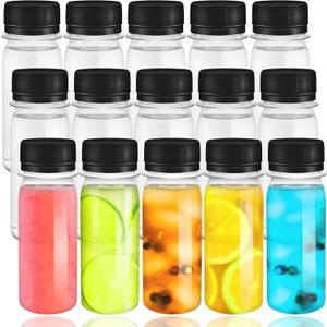 30 Pack 2 oz Plastic Shot Bottles with Caps,Mini Clear Ginger Shots Bottles,Plastic Juice Containers Small Clear Jar for Ginger,Juice,Sample,Whiskey with Funnels,Black