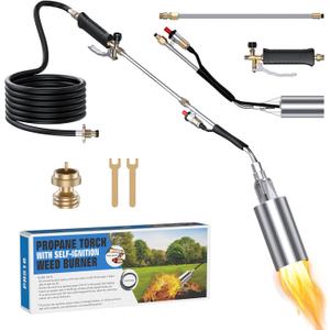 Weed Torch for Propane Tank with 11.5FT Hose, Propane Torch Weed Burner with Self Igniter Flame Control and Turbo Trigger, Flame thrower for Weeding, Roof Asphalt, Melting Snow, Road Marking (Black)