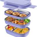 Stackable Bento Box for Adult Kids, Large Capacity 1900ml , Leak-Proof Lunchbox Containers with Utensil Set for Dining Out, Work, Picnic, School (Macaron)