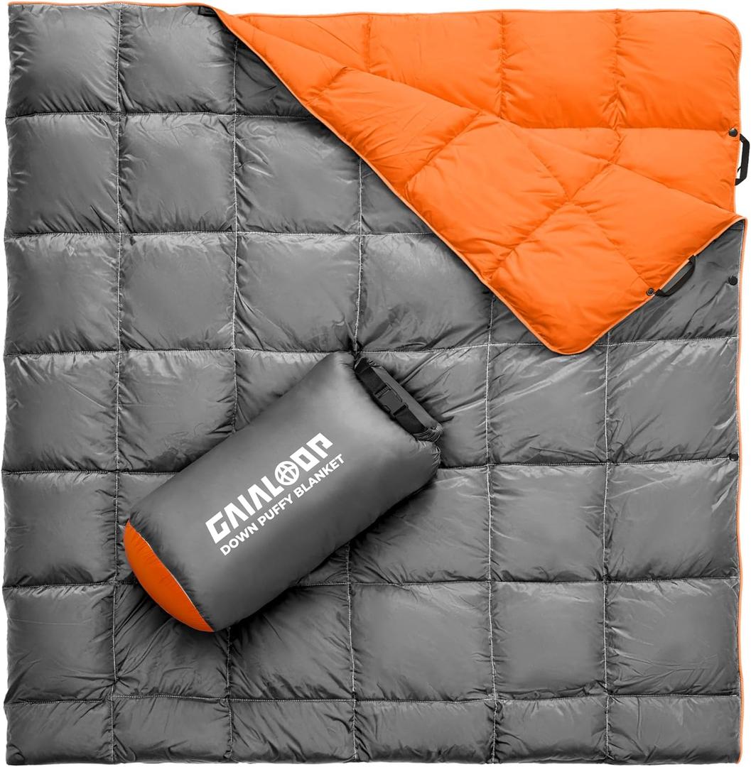 Gaialoop Mega Down Puffy Blanket for 2 Person Car Camping Outdoor Travel, Duck Down Lightweight Portable Soft Warm Cozy Camping Blanket, Christmas Stocking Stuffers Gifts