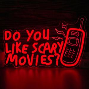 Horror Movie Decor Neon Sign Do You Like Scary Movies Neon Light Dimmable Gothic Led Light Up Signs for Movie Room, Halloween, Gothic Themed Parties Decoration Gifts(15 * 9.3inch)