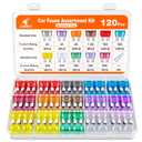 JOREST 120Pcs Standard Fuse Kit, Car Fuses Assortment Kit,Blade Fuses Automotive for RV Vehicle Motorcycle (2Amp 3A 5A 7.5A 10A 15A 20A 25A 30A 35A 40A) + Auto Fuse Puller