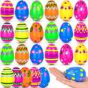 24 Pack Plastic Printed Easter Eggs, 3.15'' Tall Fillable Empty Eggs Bulks for Easter Eggs Hunt, Easter Basket Stuffers Fillers, Classroom Prize Supplies, Filling Treats and Party Favors