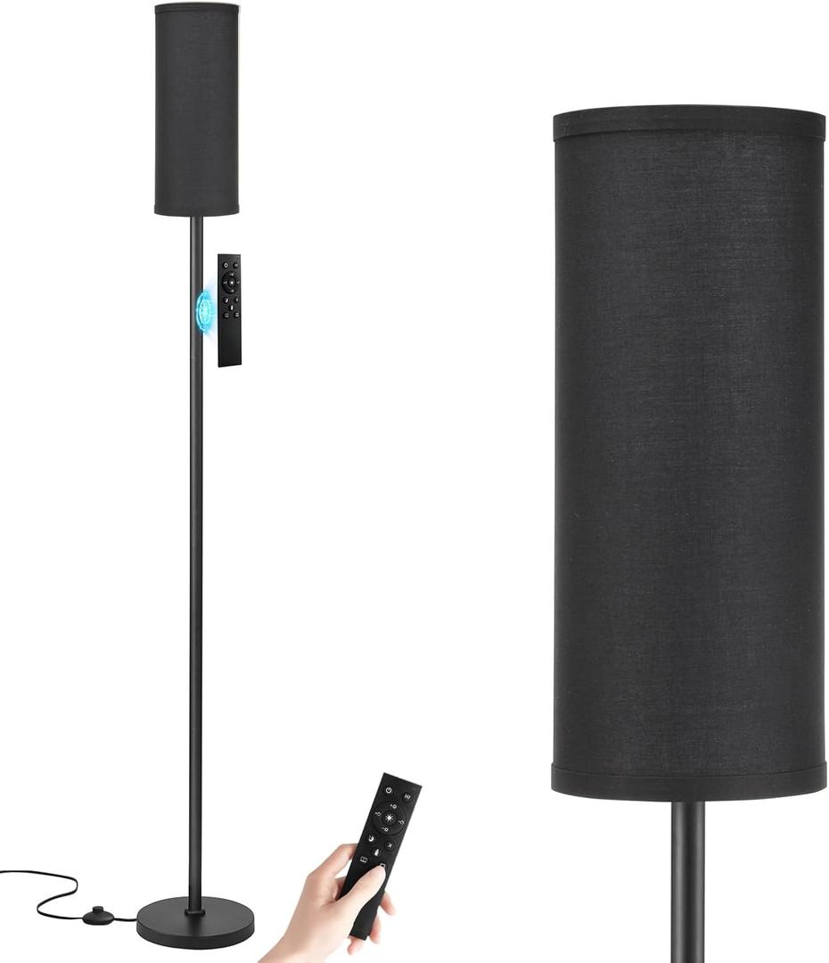 Ambimall 64'' Floor Lamps for Living Room with Remote Control and Stepless Dimmable Colors Temperature & Brightness, 9W Bulb Included(Black Lampshade & Black Pole) (64.57 inches, black & black)