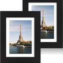 iRahmen 5x7 Picture Frame Set of 2, Black Wood Photo Frame with High Definition Glass, Display Pictures 4x6 with Mat or 5 x 7 Without Mat for Tabletop and Wall Mounting