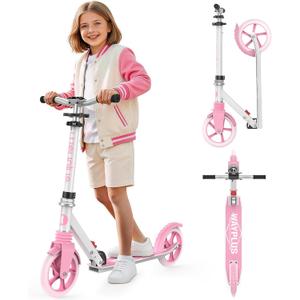 WAYPLUS KS1 Kick Scooter for Ages 6+,Kid, Teens & Adults. Max Load 240 LBS. Foldable, Lightweight, 8IN Big Wheels for Kids, Teen and Adults, 4 Adjustable Levels. Bearing ABEC9 FED Fitness