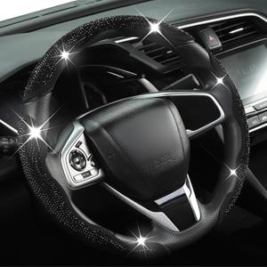 West Llama Diamond Bling Car Steering Wheel Cover with Crystal Rhinestones,3PCS Segmented Steering Wheel Protector,Universal for 99% Cars for Women(Black with Black Diamond)