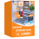 Vacuum Storage Bags Jumbo (12 x Jumbo),Plastic Packaging Bags, Space Saver Sealer Compression Bags for Blankets, Comforters, Pillows, Bedding, Clothes Storage