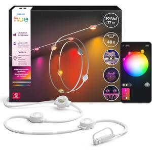 Philips Hue Festavia 90ft Permanent Outdoor String Lights, 48 Dimmable Lights, 55 Lumens Each, Weatherproof, Water-Resistant, White Wire, Color Ambience, Bridge Required