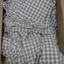 Taupe/White Plaid Ruffle Duvet Cover Twin Size,100% Washed Cotton 3 Pcs Vintage Checkered Chic Gingham Bedding Set Comforter Cover Set