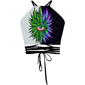 Sister Amy Women's Halter Cross Back Boho Bandage Tank Camis Crop Top Vest (D-eye-2)